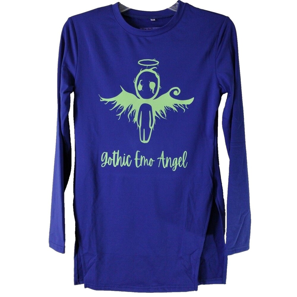 My Gothic Girl Long T-Shirt S Cobalt Blue Long Sleeve Emo Angel Whimsy Gothic